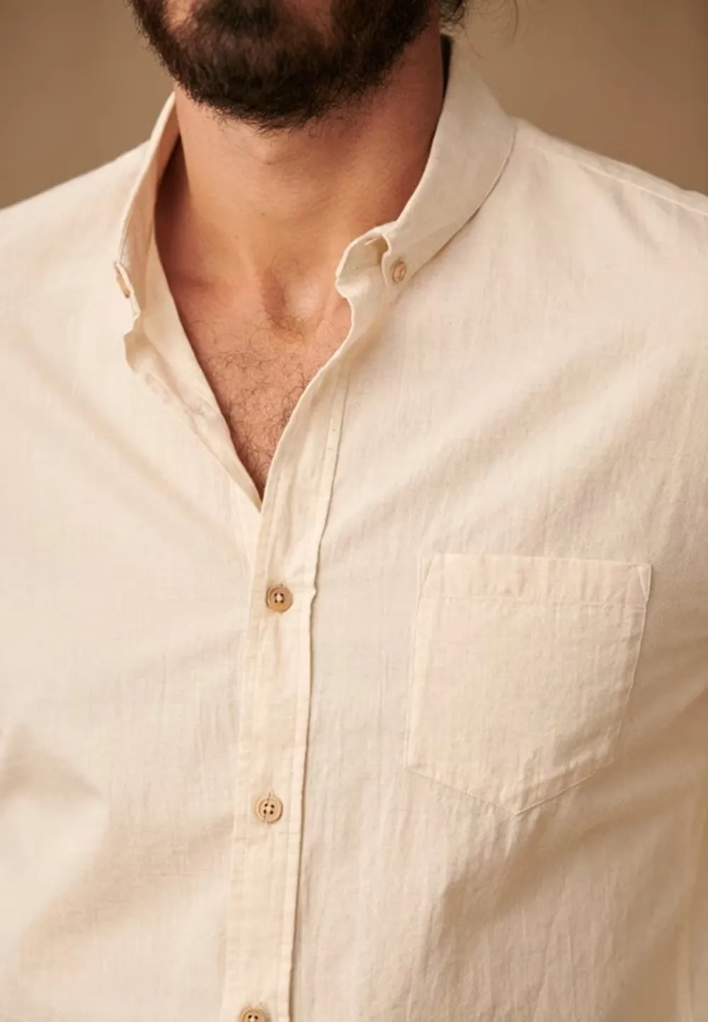Cotton Linen  Shirt-Beige