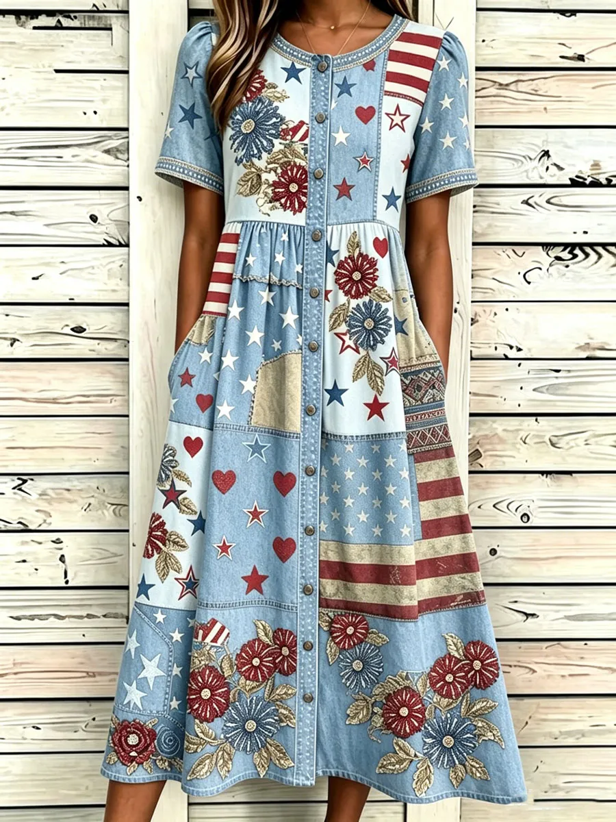 Women'S Casual American Independence Day Print Art Casual Dress