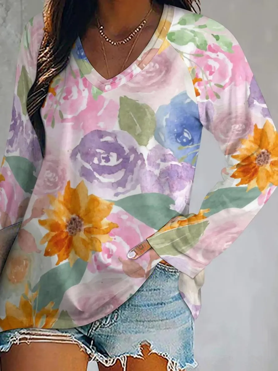 Watercolor Floral Long Sleeve T-Shirt