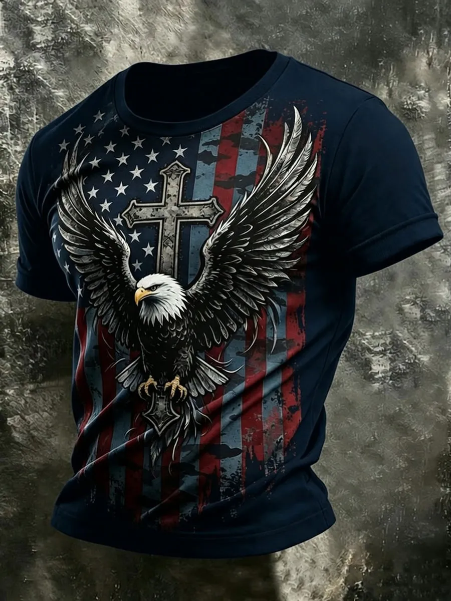 Men'S Retro America 250 National Flag Print Casual T Shirt
