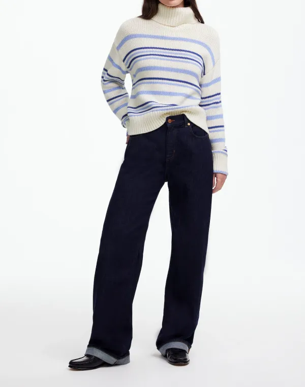Ribbed Cotton Turtleneck Sweaters in Stripe