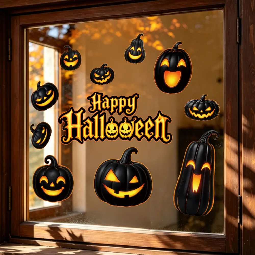 2Pcs Halloween Spooky Pumpkin Static Window Stickers Party Supplies