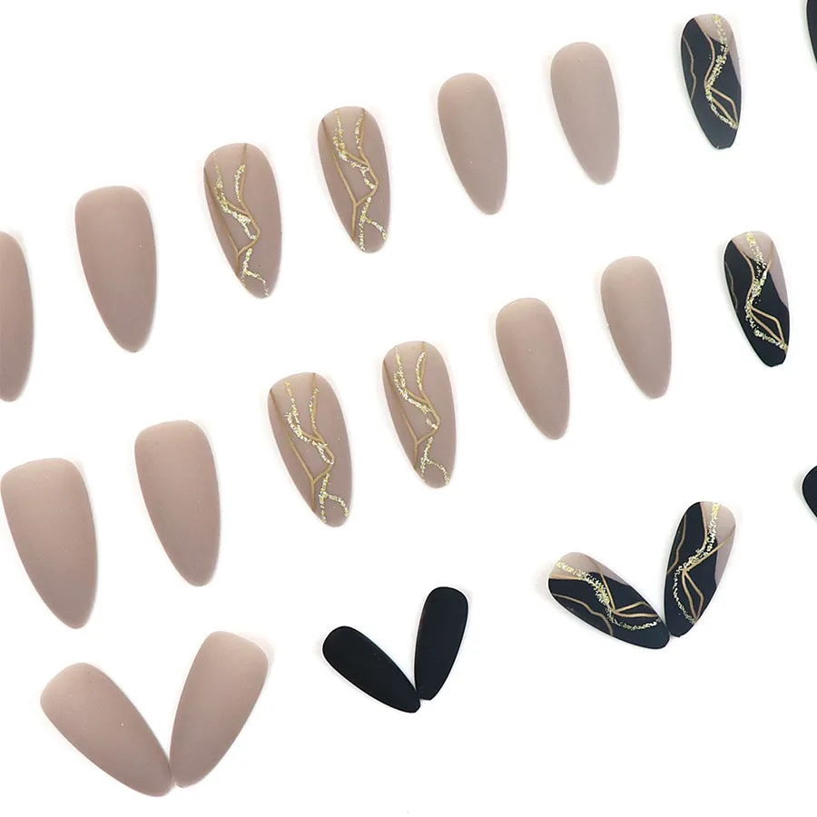 Nailhour 24Pcs Matte Nail Art Almond Chrome Daily Press On Nails