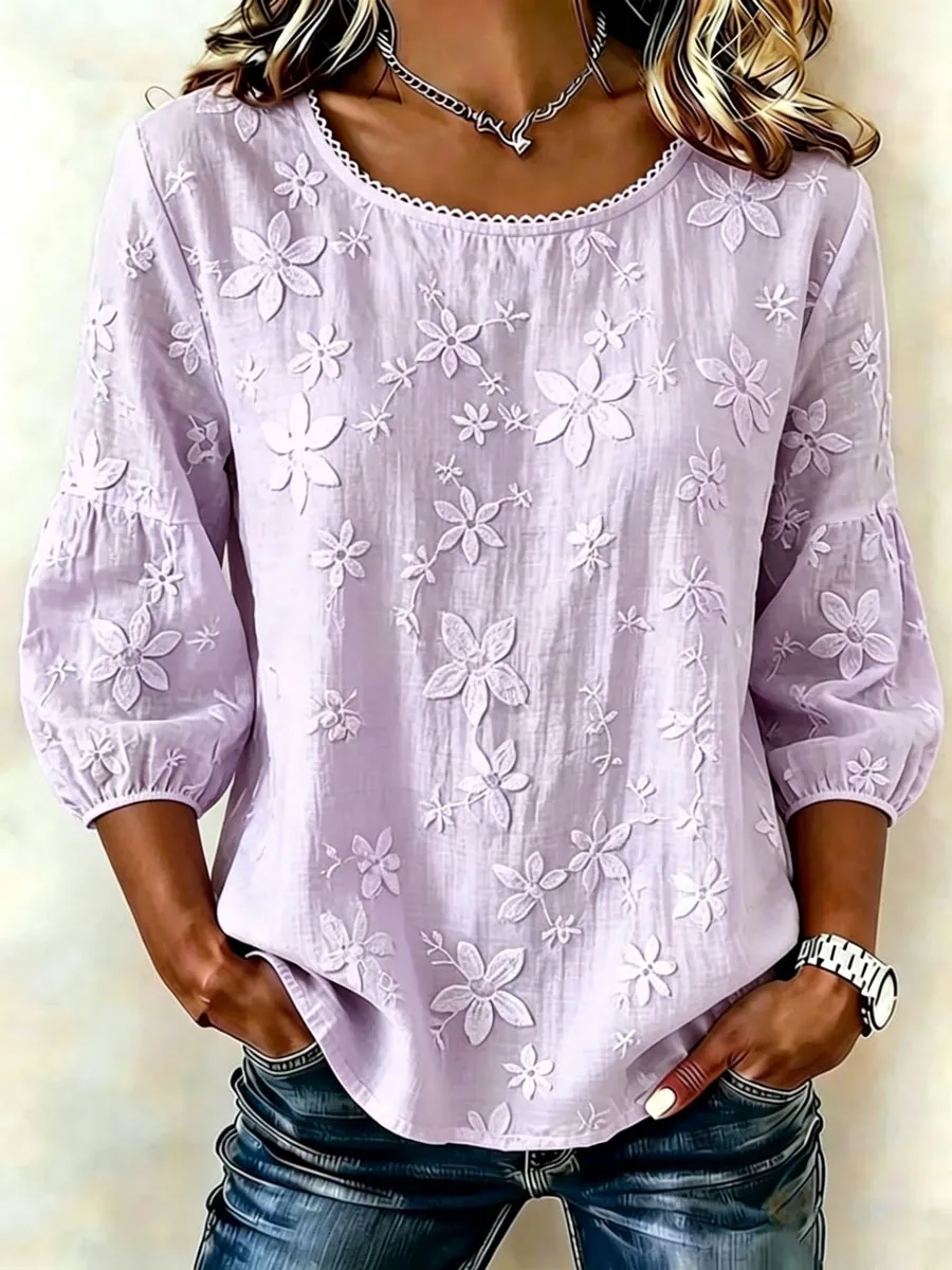 Women'S Cotton And Linen Printed Top