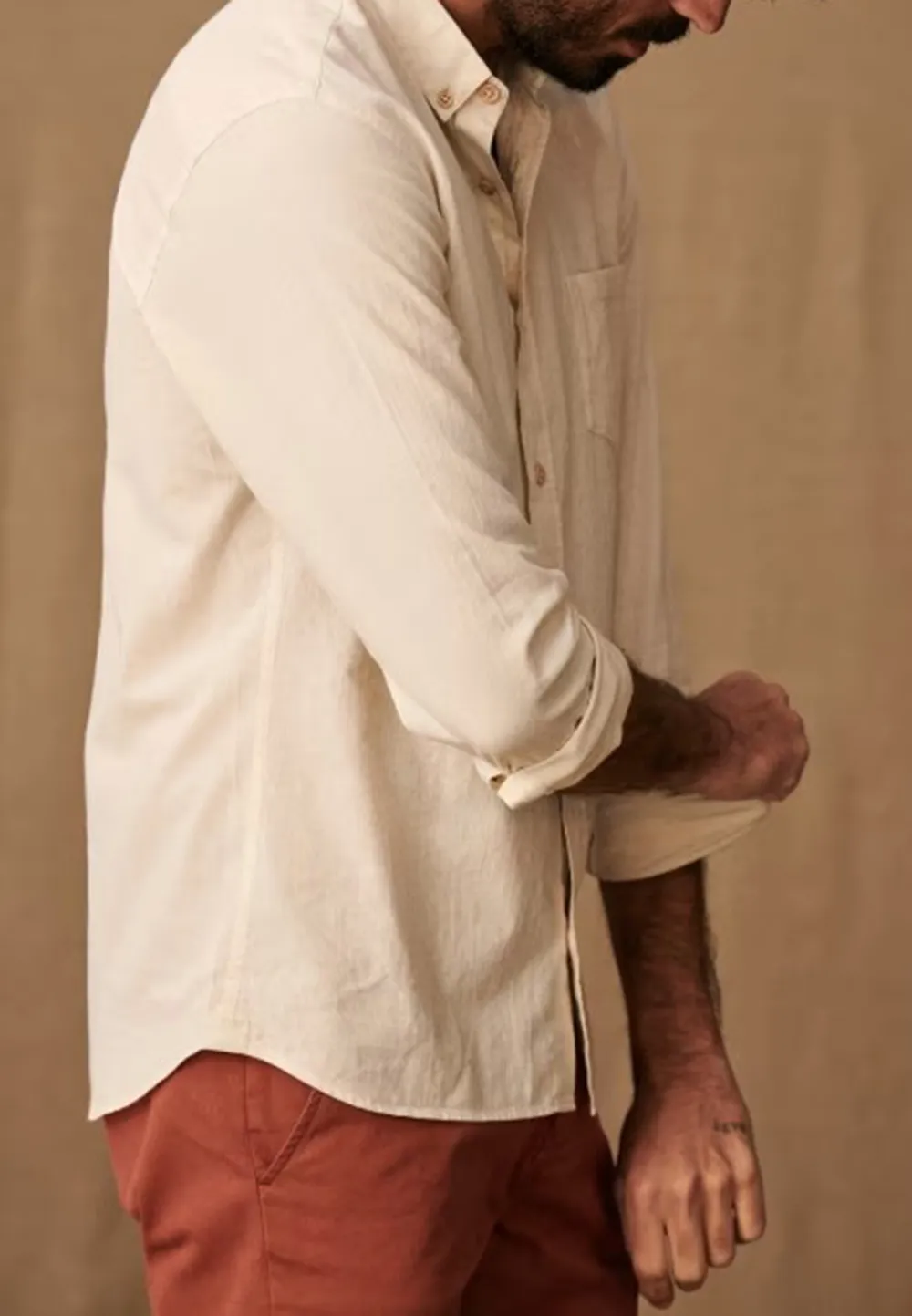 Cotton Linen  Shirt-Beige