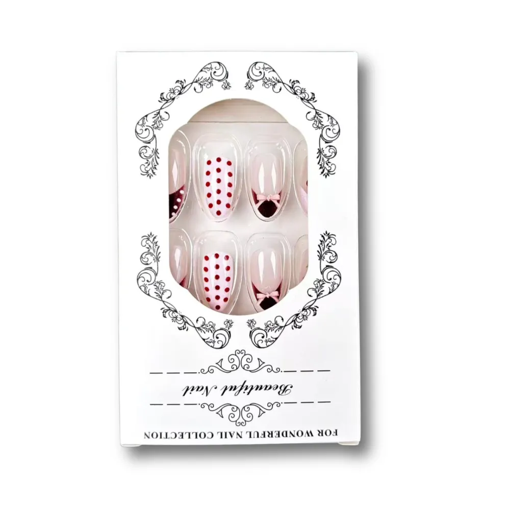 Nailhour 30Pcs French Pink 3D  Medium Almond Press On Nails