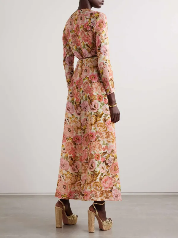 Elegant Floral Printed Long Sleeve Dress