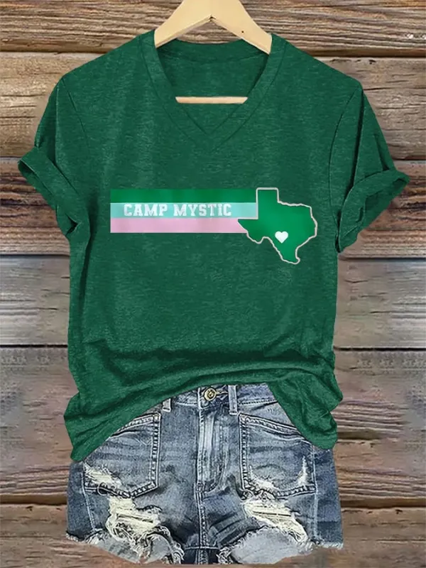 Women's Retro Camp Mystic Pink And Green Texas Strong Print T-Shirt