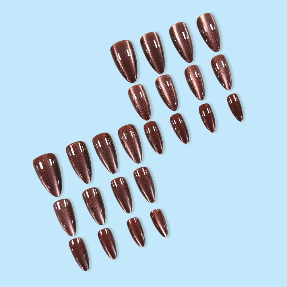 Nailhour 24Pcs Brown Cat Eye Nail Art Press On Nails