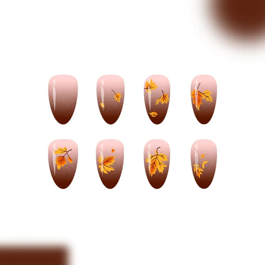 Nailhour 24Pcs Autumn Brown Short Almond Press On Nails