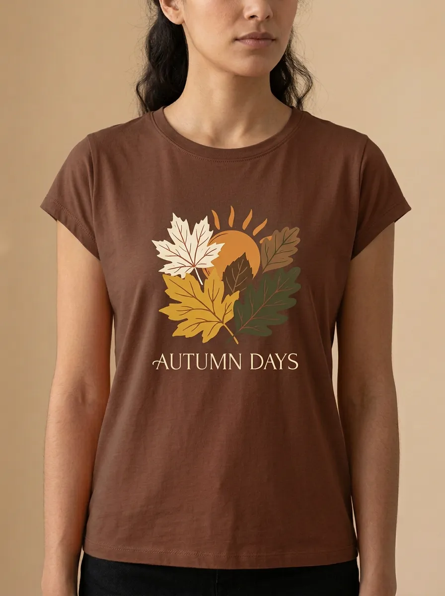 Botanical Maple Leaf Sun Printed Women's Graphic T-Shirt
