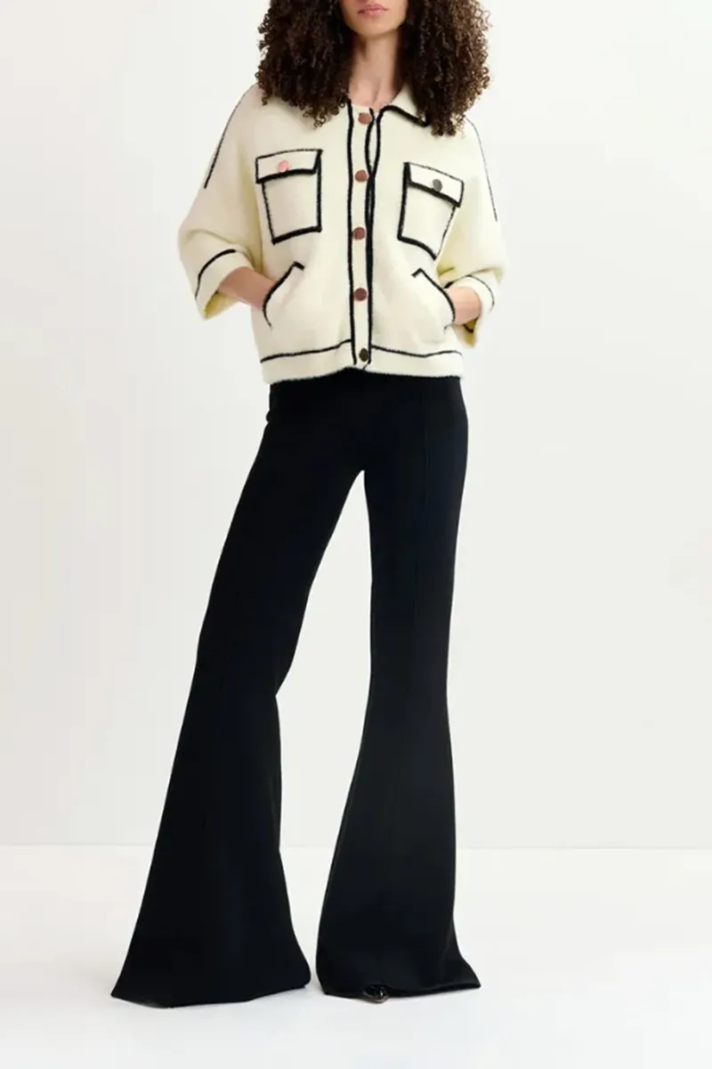 Contrast Trimmed Pocketed Knit Coats
