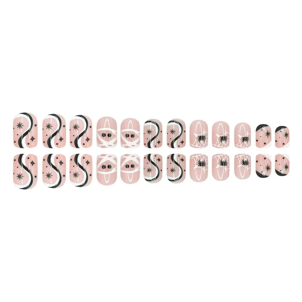 Nailhour 24Pcs Halloween Short Square Mummy Wrap Stripes Press On Nails