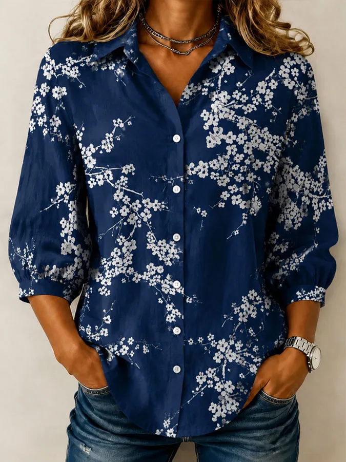 Women's Art Floral Printed Casual Shirt