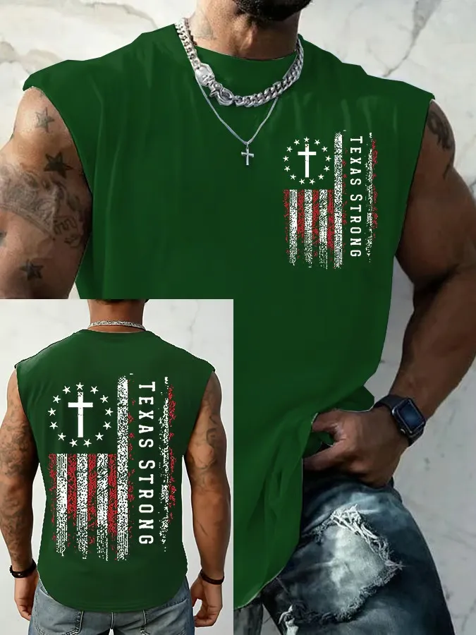 Men's Texas Strong Print Round Neck Tank Top