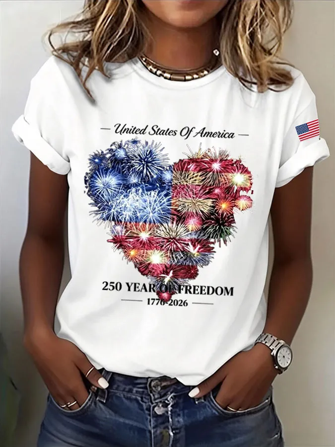 Women'S America Flag Print Casual T-Shirt