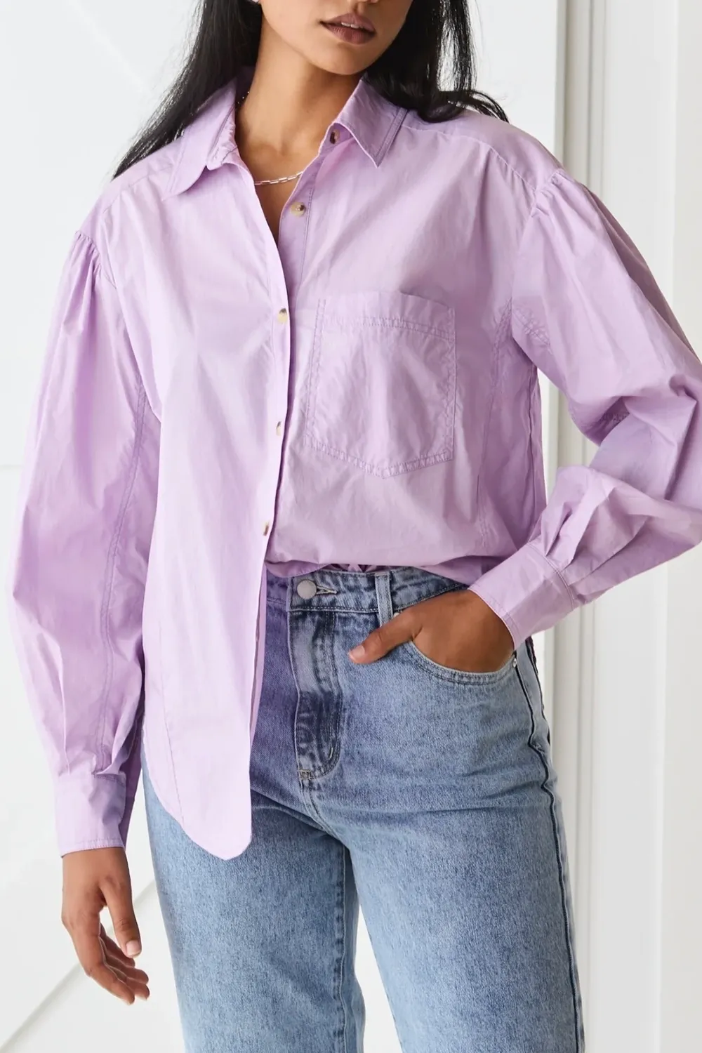 Lilac Poplin Drop Shoulder Shirt