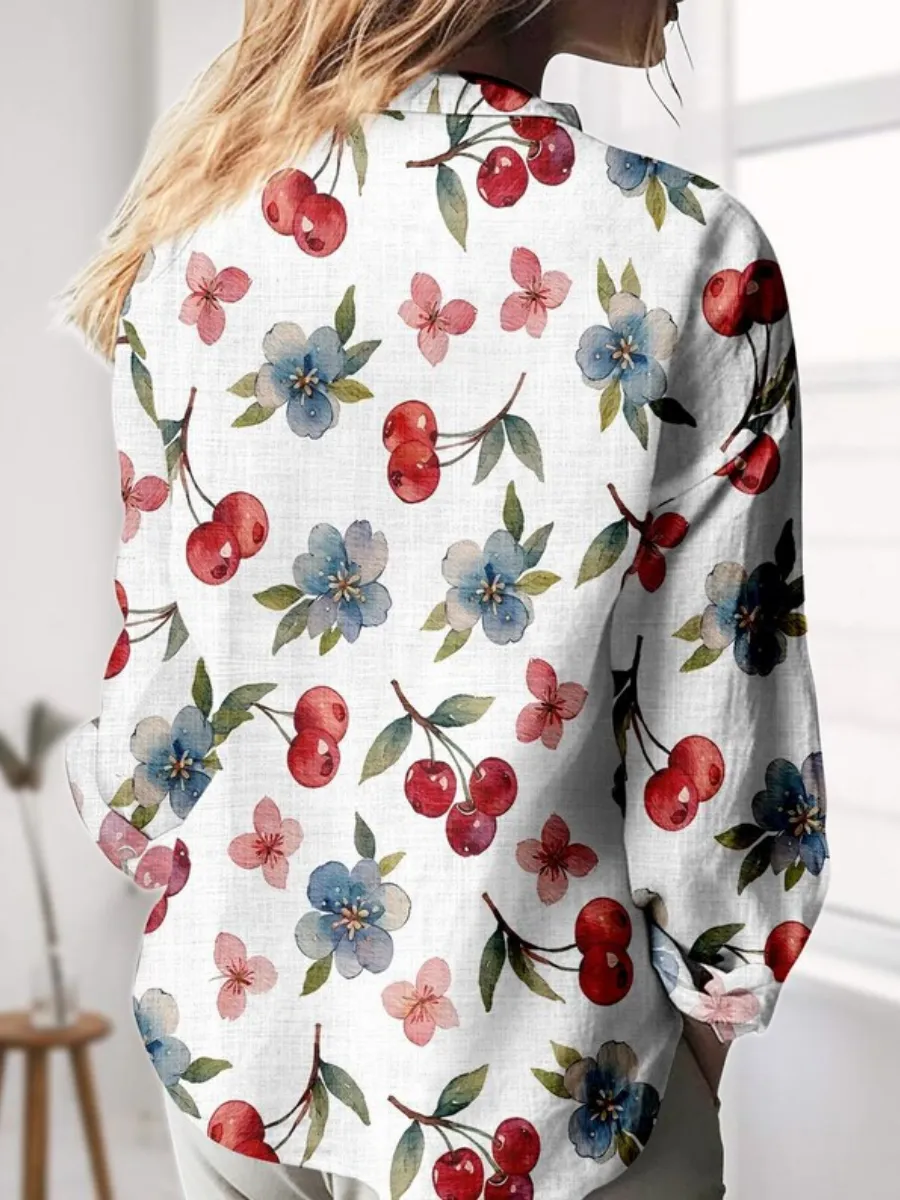 Cherry and Flower Printed Shirt