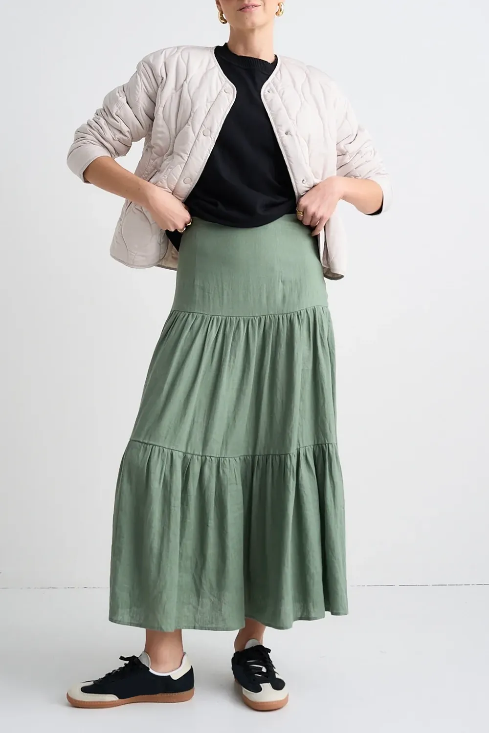 Light Green Tiered Midi Skirt