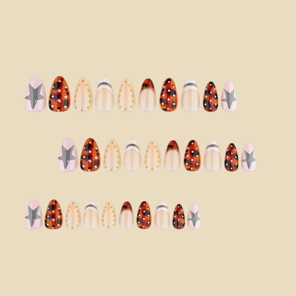 Nailhour 30Pcs Gilded Short Almond French Press On Nails