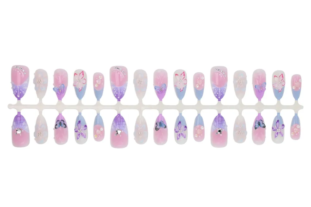 Nailhour 30Pcs Date Blue Purple 3D Almond Press On Nails