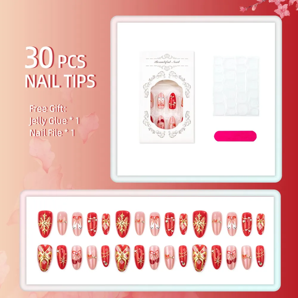 Nailhour 30Pcs Sweet Rabbit Medium Almond French Press On Nails