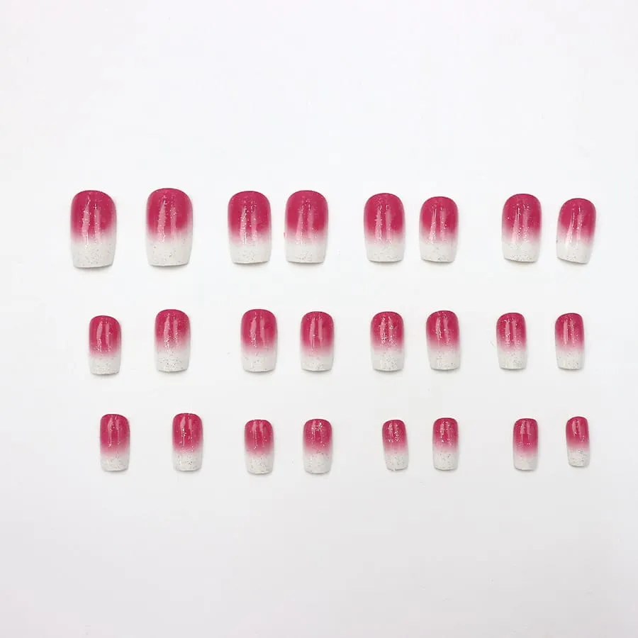 Nailhour 24Pcs Minimalist Pink French Medium Square Press On Nails
