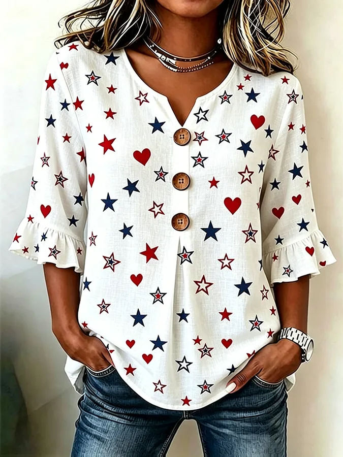 Women's Casual Patriotic 250th Anniversary Cotton Linen Shirt