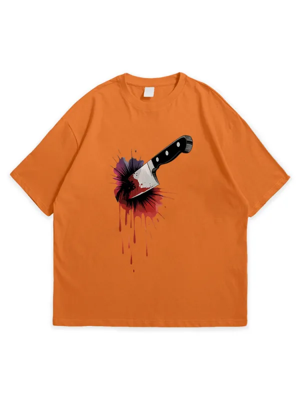Men'S Halloween Abstract Art  Loose Simple Round Neck  T-Shirt