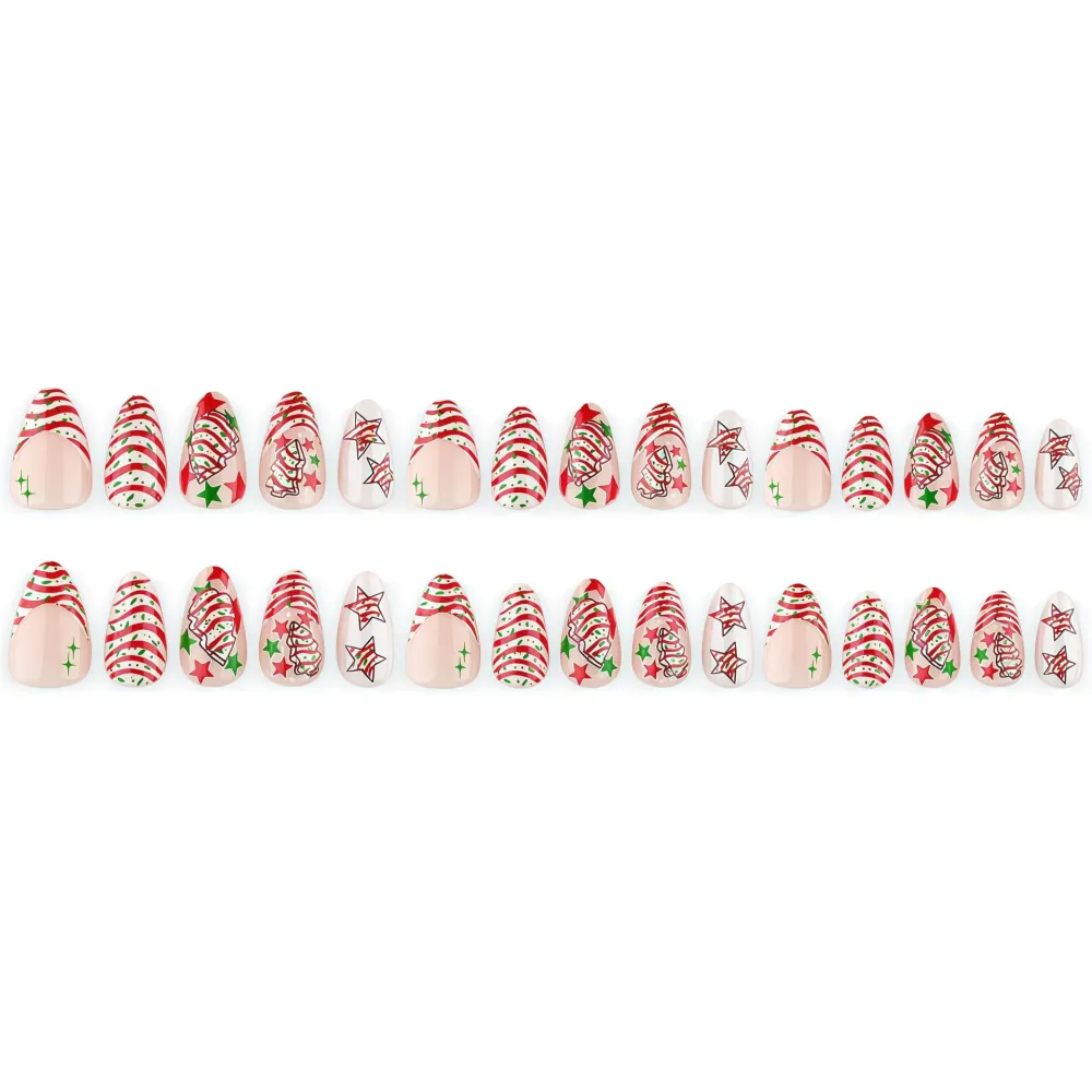 Nailhour 30Pcs Christmas Candy Cane Medium Almond French Press On Nails