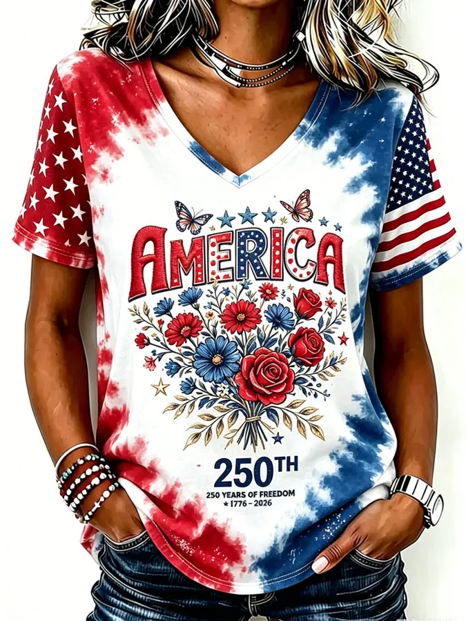 Women's USA 1776-2026 Print Casual T-shirt