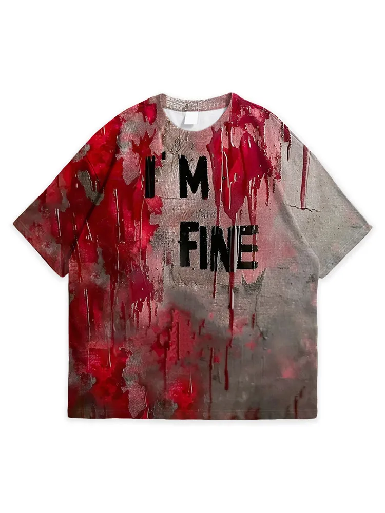 Men'S Halloween I'M FINE Abstract Art Simple Round Neck Top Tshirt