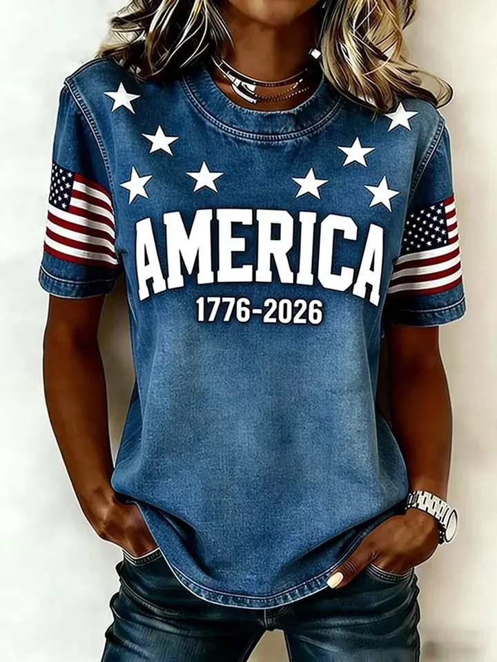 Women's 1776 Independence Day Flag Print Casual T-shirt