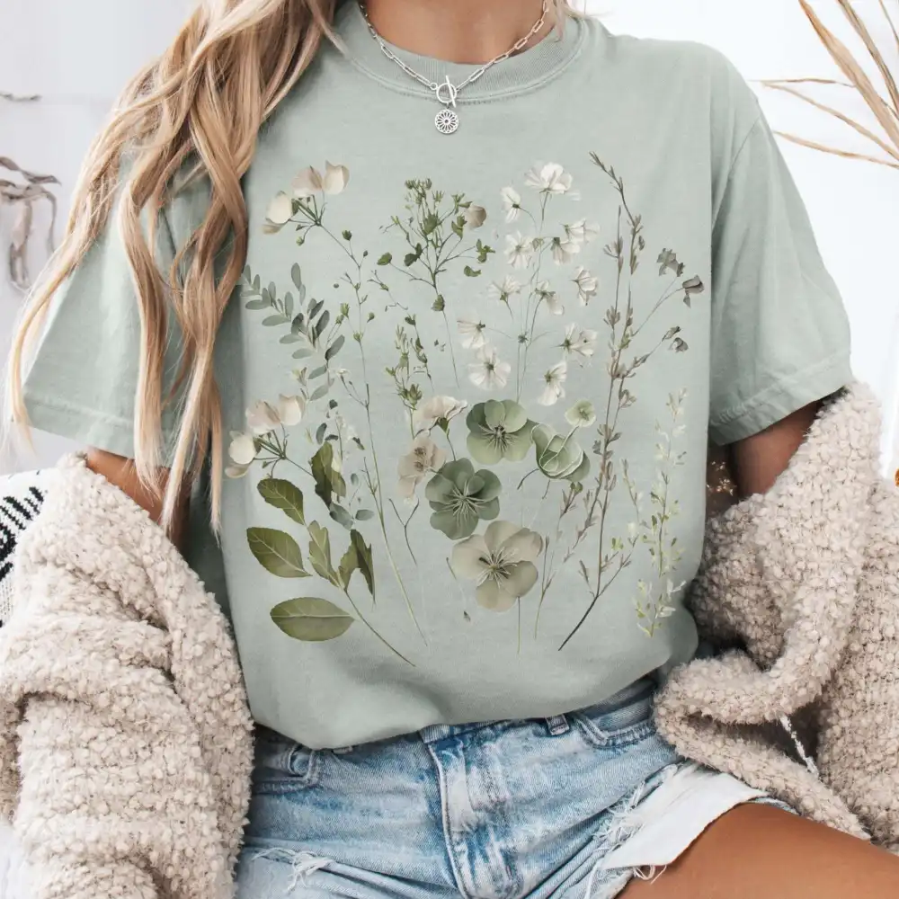 Sage And White Wildflower Shirt