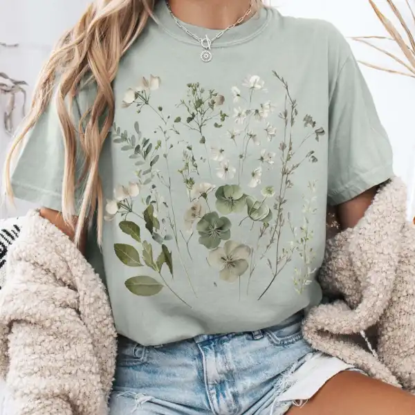 Sage And White Wildflower Shirt