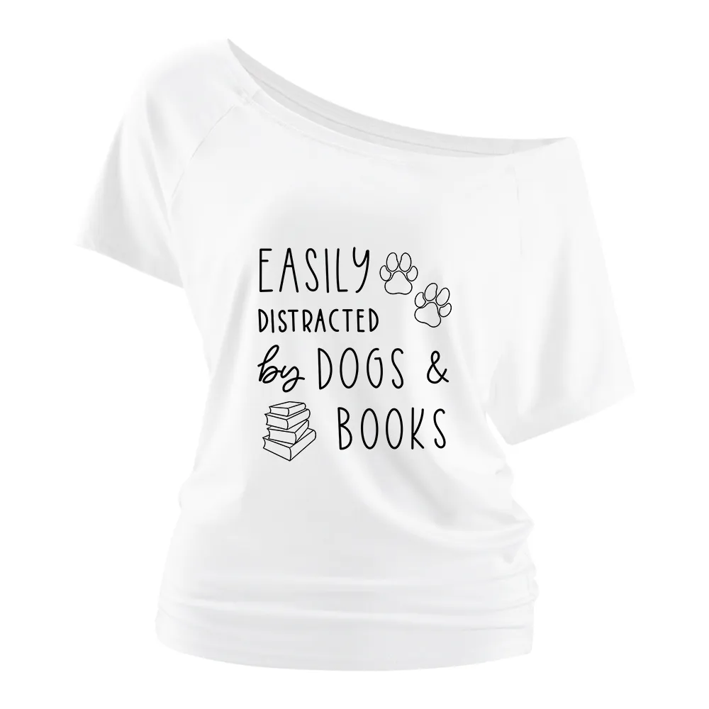  Dogs And Books Women Off Shoulder T-shirts