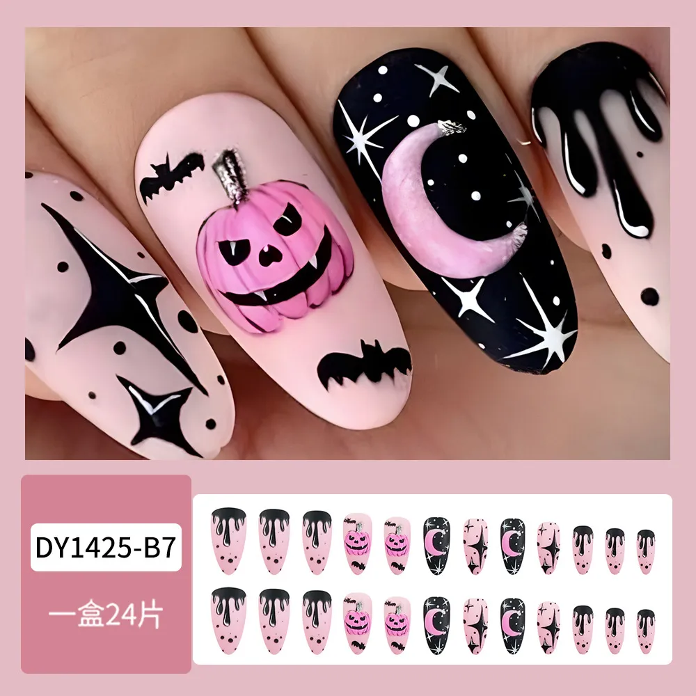 Nailhour 24Pcs Y2K Pink Pumpkin Halloween Press On Nails