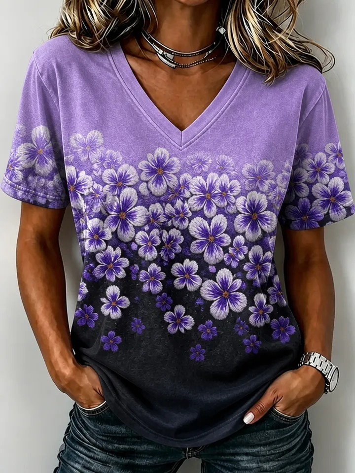 Women'S Alzheimer's Awareness Floral Print Casual T-Shirt