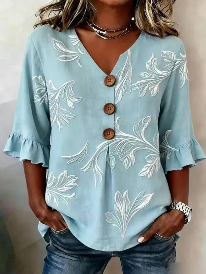 Women'S Floral Art Printed Casual Top