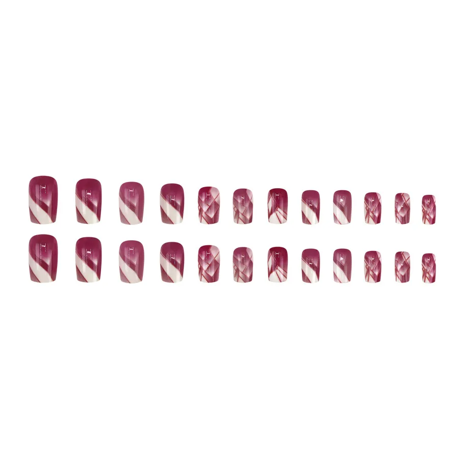 Nailhour Purple Plaid 24Pcs Square Press On Nails