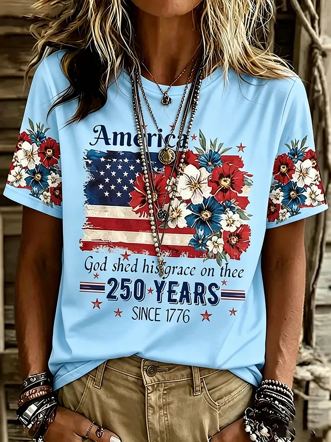 Women's Vintage USA Flag Print T-Shirt