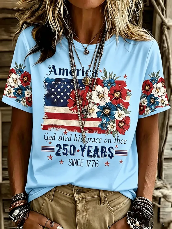 Women's Vintage USA Flag Print T-Shirt