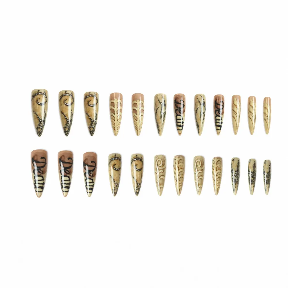 Nailhour 24Pcs Halloween Gothic Long Almond  Press On Nails
