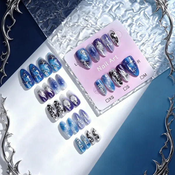 Nailhour 30Pcs Y2K Chrome Medium Almond Press On Nails