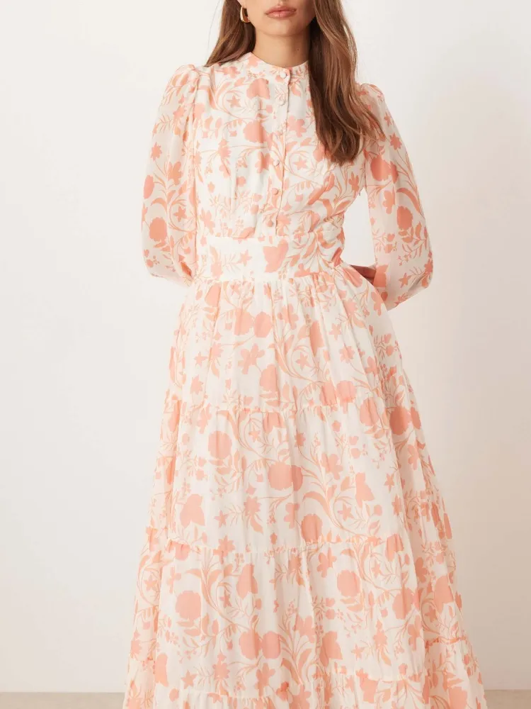 Tiered Floral Long Sleeve Maxi Dress