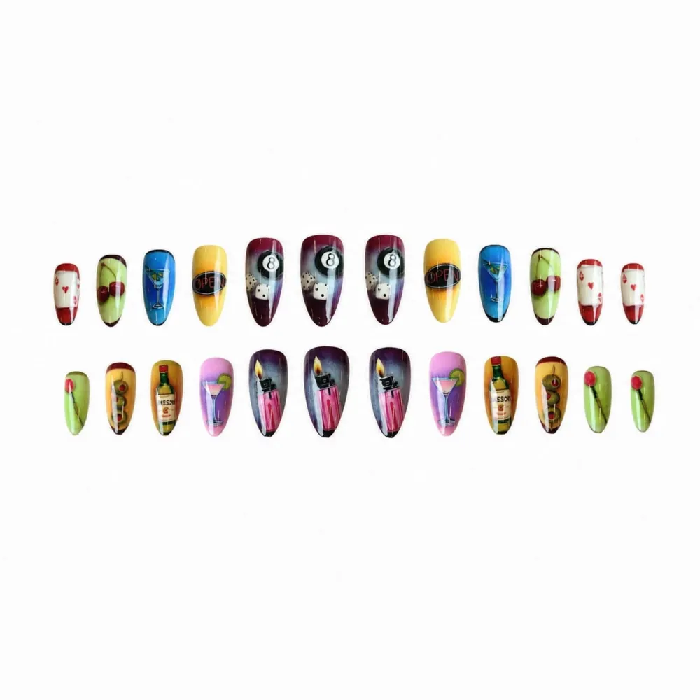 Nailhour 24Pcs Vintage 3D Party Short Almond Press On Nails