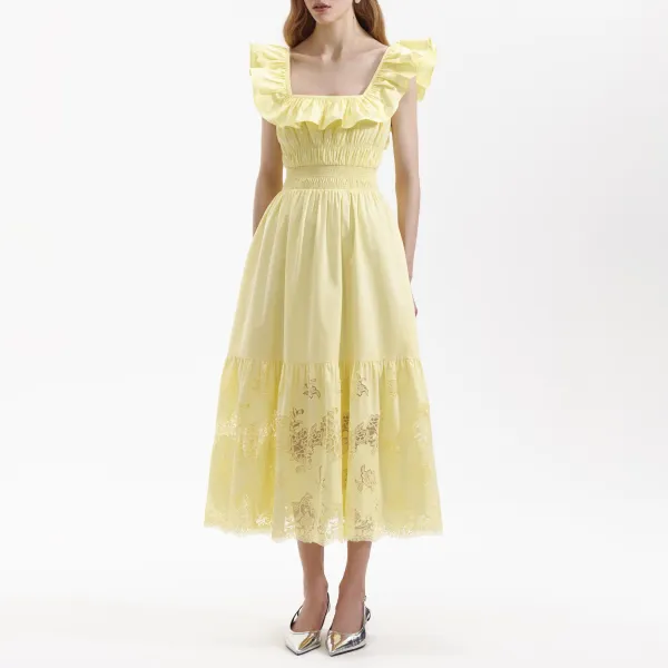 Yellow Cotton Midi Dress