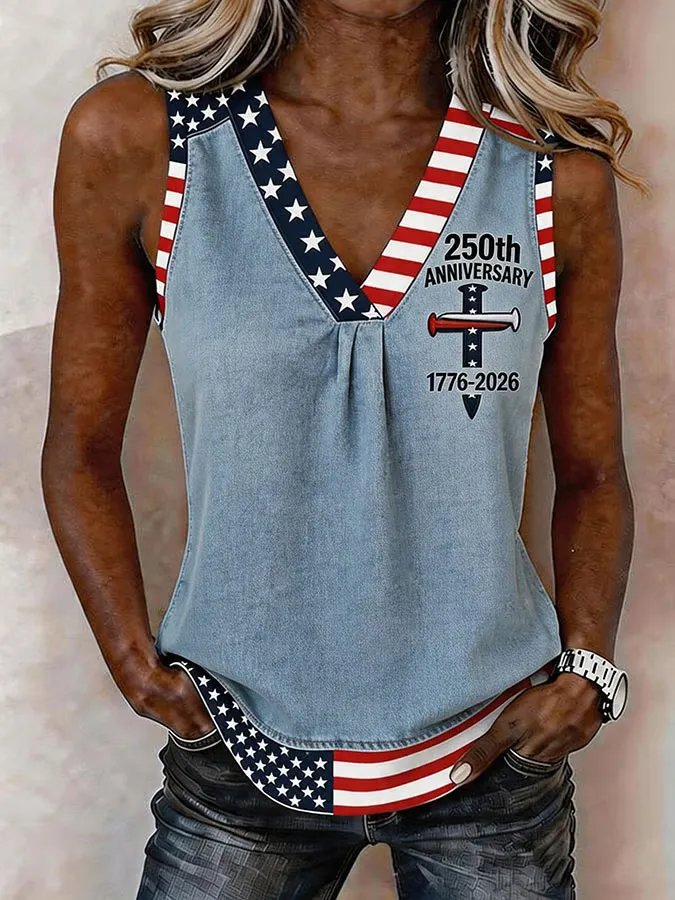 Women's Flag Cross Print Sleeveless Top
