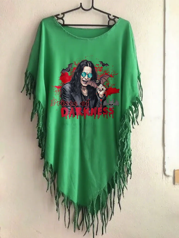 Women'S Gothic Bloody Bat Art Print Irregular Hem  Cape