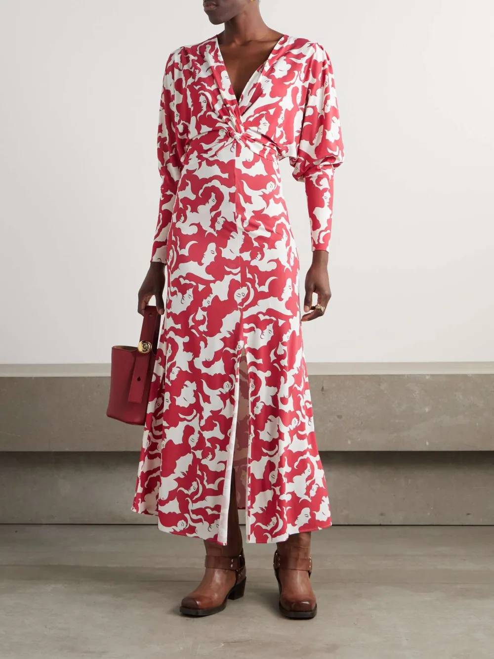 Slit Printed V-Neck Dress